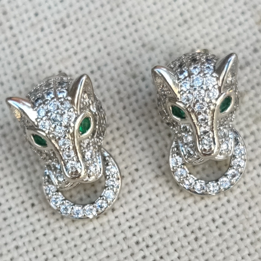 Sterling Art Deco Panther Earrings - Picture 5 of 5